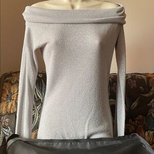 Ann Taylor Holiday Silver Off-Shoulder Sweater
